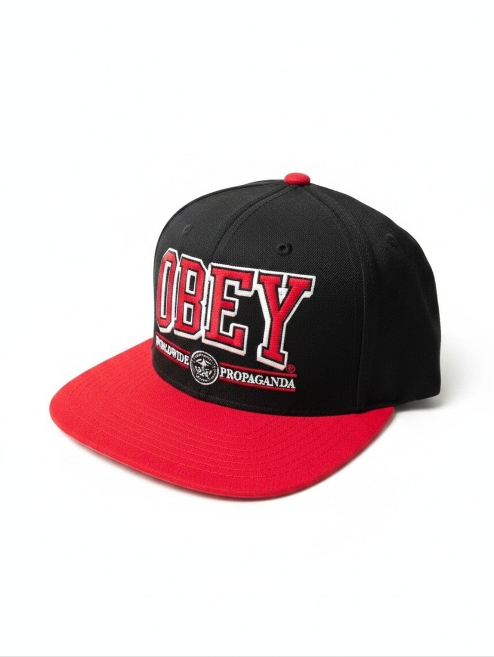 Obey Worldwide Propaganda Snapback Hat Black Red Green Underbrim